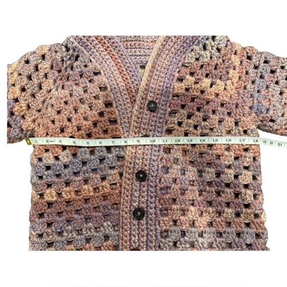 Handmade Crochet Long Cardigan Sweater - Pink and Purple. - Picture 3 of 6